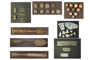This is a phot of several artifacts found from the dig done in 1982 at La Maison Macdonell-Williamson House